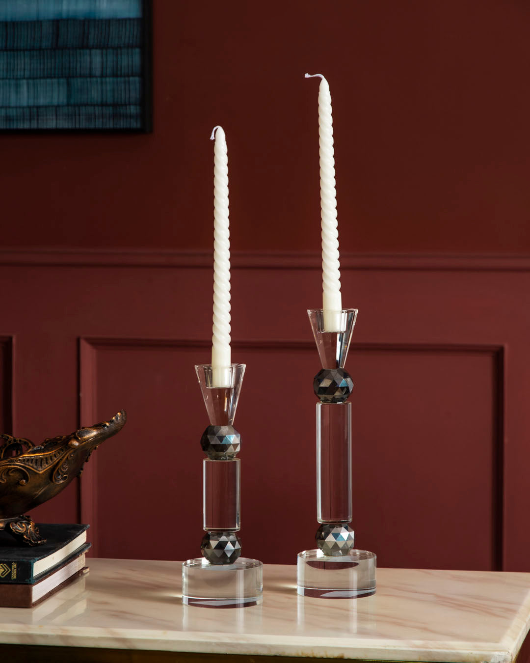 Lustrous Crystal Pillar Candle Holder - Large